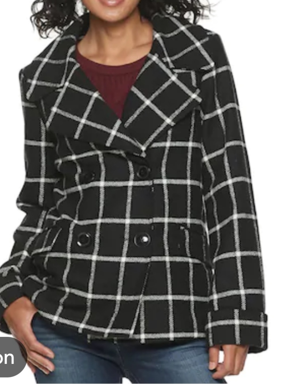 NWT Larry Levine windowpane pea coat size large